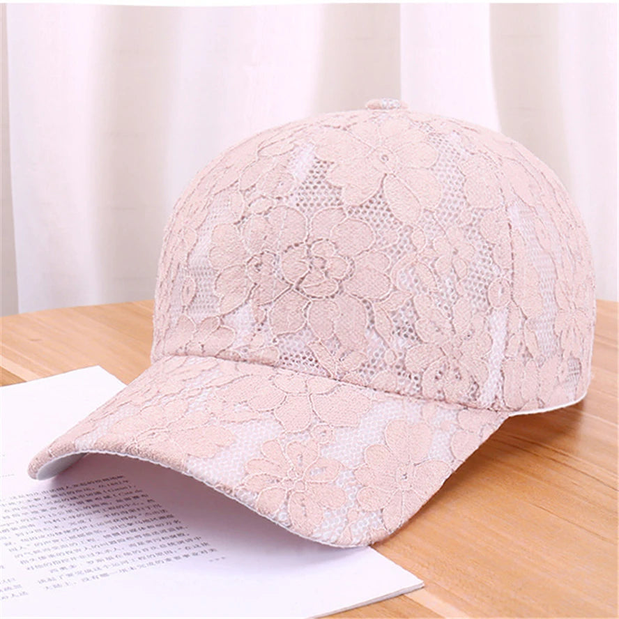 Czapki baseballowe dla kobiet na wiosnę i lato w stylu księżniczki, z koronką, haftem i siateczką w kwiaty, przewiewne czapki damskie typu snapback dla młodych dziewcząt BQ091