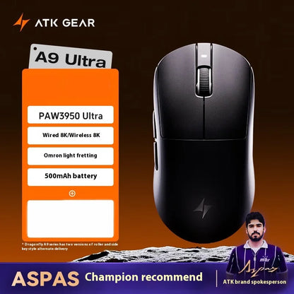 Mouse Gaming Wireless ATK A9 Plus A9/A9 SE/A9 Pro Tri-Mode 8K, Leggero, A9 Ultimate per E-sport e PC, Regalo Personalizzato