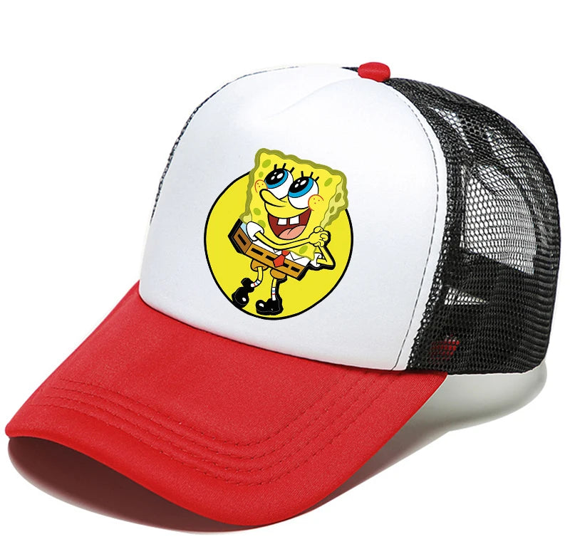 Cute SpongeBobs Baseball Cap Movie Cartoon Round Role Boy Girl Kids Adult Sport Casual Sunshade Adjustable Anime Peaked Mesh Hat