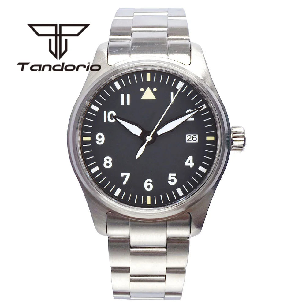 Tandorio 39mm Diving Pilot Automatic Watch for Men NH35/PT5000/Miyota8215 Movement AR Sapphire Crystal 20BAR Waterproof Luminous