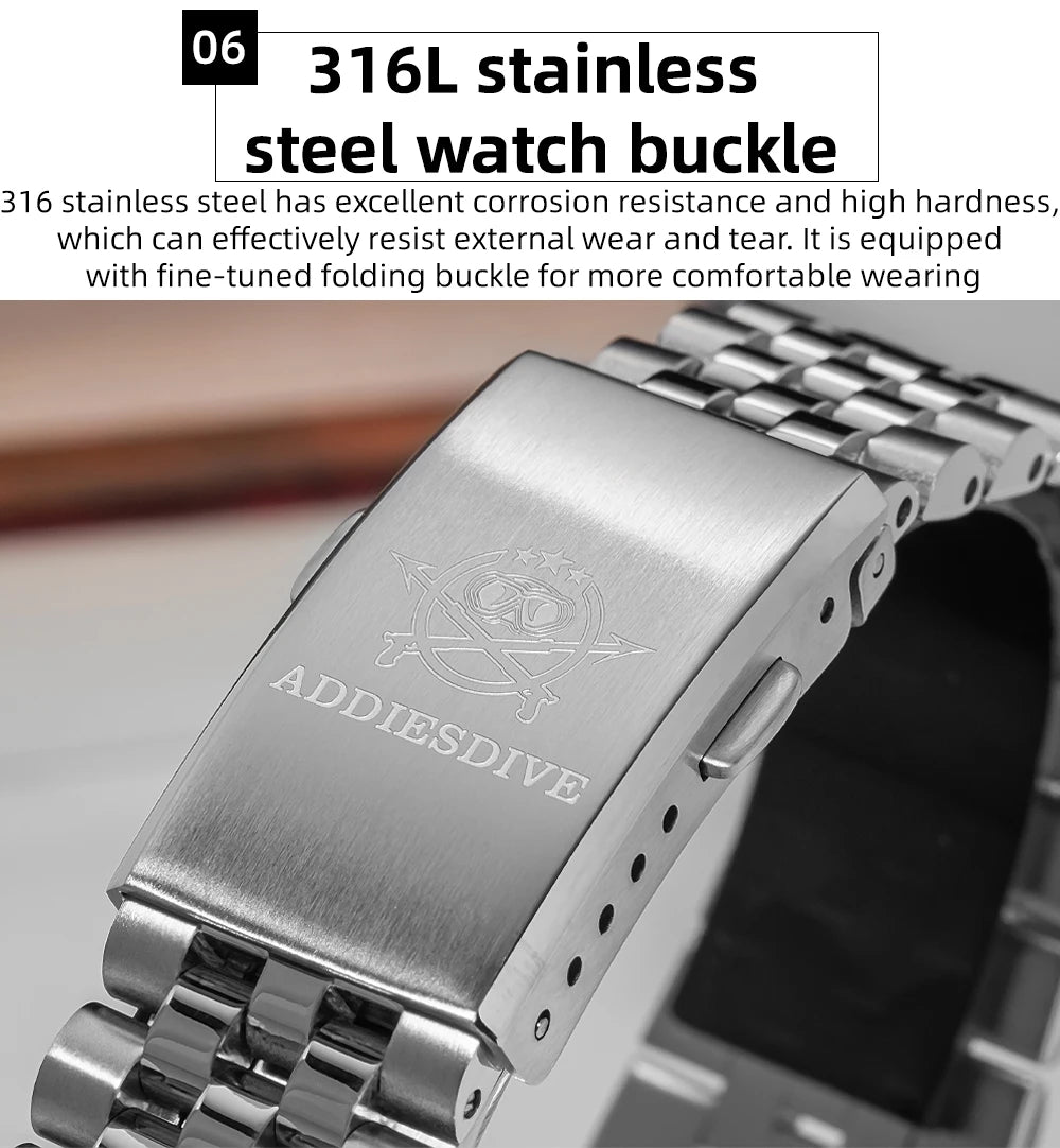 Orologio da uomo ADDIESDIVE AD2073 nuovo, vetro zaffiro, 36mm, VH31, quadrante sunburst, quarzo, impermeabile 10Bar, da immersione, luminoso