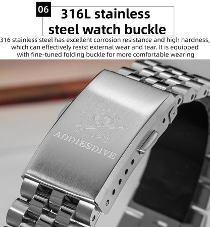 Orologio da uomo ADDIESDIVE AD2073 nuovo, vetro zaffiro, 36mm, VH31, quadrante sunburst, quarzo, impermeabile 10Bar, da immersione, luminoso