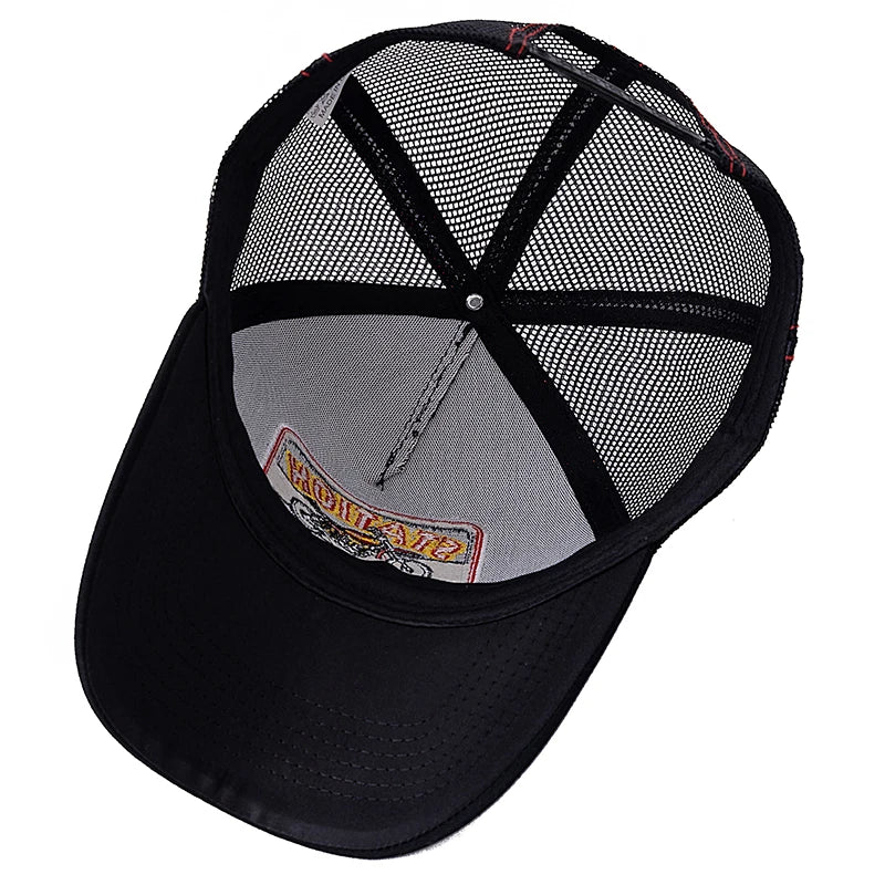 Cappellino da baseball unisex in rete, modello Trucker classico con motivo motociclistico, traspirante, estivo, in stile streetwear per uomo e donna