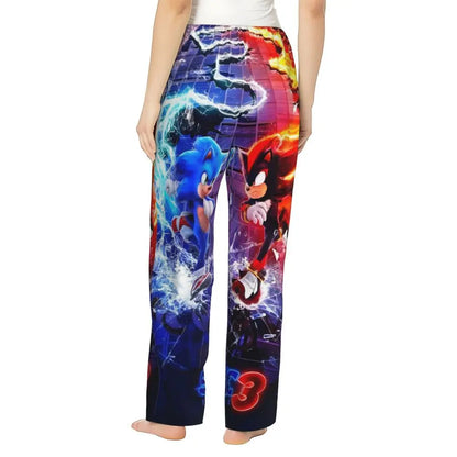 Custom Printed Womens Soniced Pajama Pants Hedgehog Game Sleepwear Sleep Lounge Bottoms with Pockets
