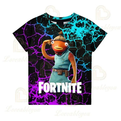 T-shirt Fortnite para Meninos, Tops Infantis de Verão, Roupa de Criança com Gráficos 3D Divertidos do Jogo Battle Royale, T-shirt para Crianças Pequenas e Meninas