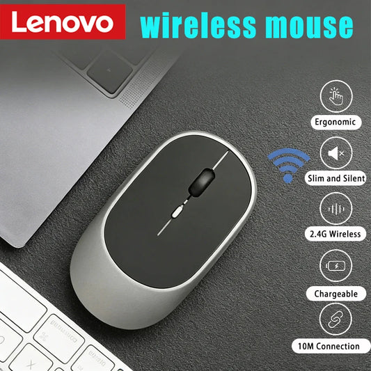 Lenovo trådlös mus USB-uppladdningsbar ergonomisk justerbar DPI för kontor tyst 2.4G Bluetooth optisk elektrisk mus för gaming och kontor