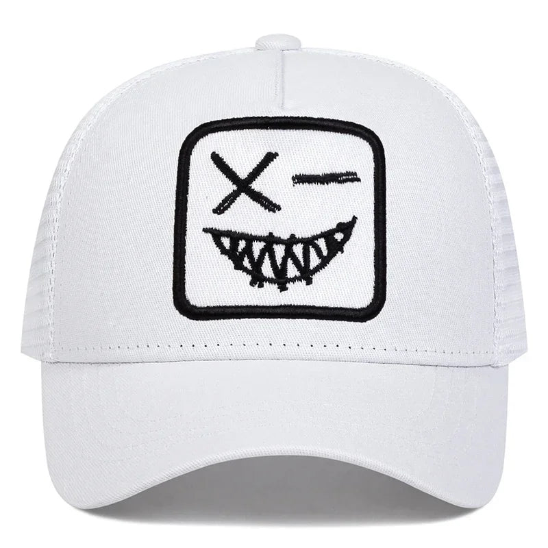 Unisex X-baseballpet met geborduurde lachende gezichtjes en tanden – Lente/zomer – Outdoor-zonnehoed – Verstelbare casual truckerpetten