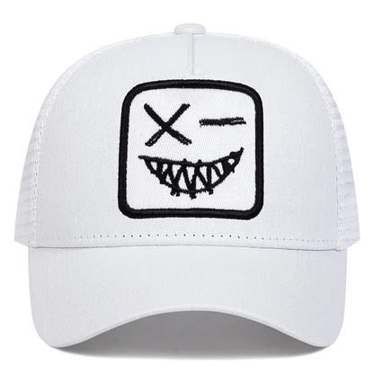 Unisex X-baseballpet met geborduurde lachende gezichtjes en tanden – Lente/zomer – Outdoor-zonnehoed – Verstelbare casual truckerpetten