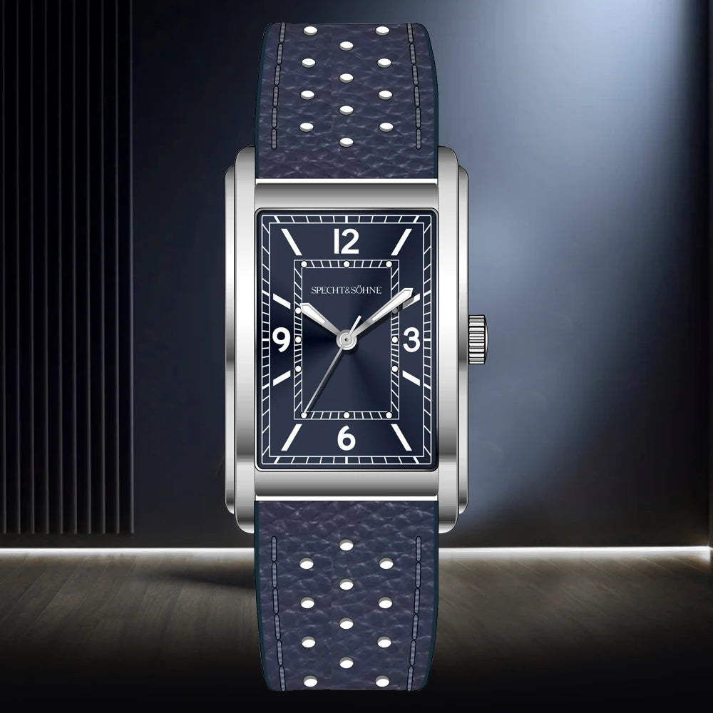 Specht & Söhne Neue modische 28MM quadratische Uhr für Herren, VH31-Uhrwerk, Sportuhr, blau, Edelstahl, Saphirglas, wasserdicht