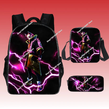 3-teiliges Set Fortnite-Gaming-Rucksack, Anime-Cartoon, große Kapazität, Schultaschen für Schüler, Federmäppchen, Kawaii-Lunchbag, Geburtstagsgeschenke