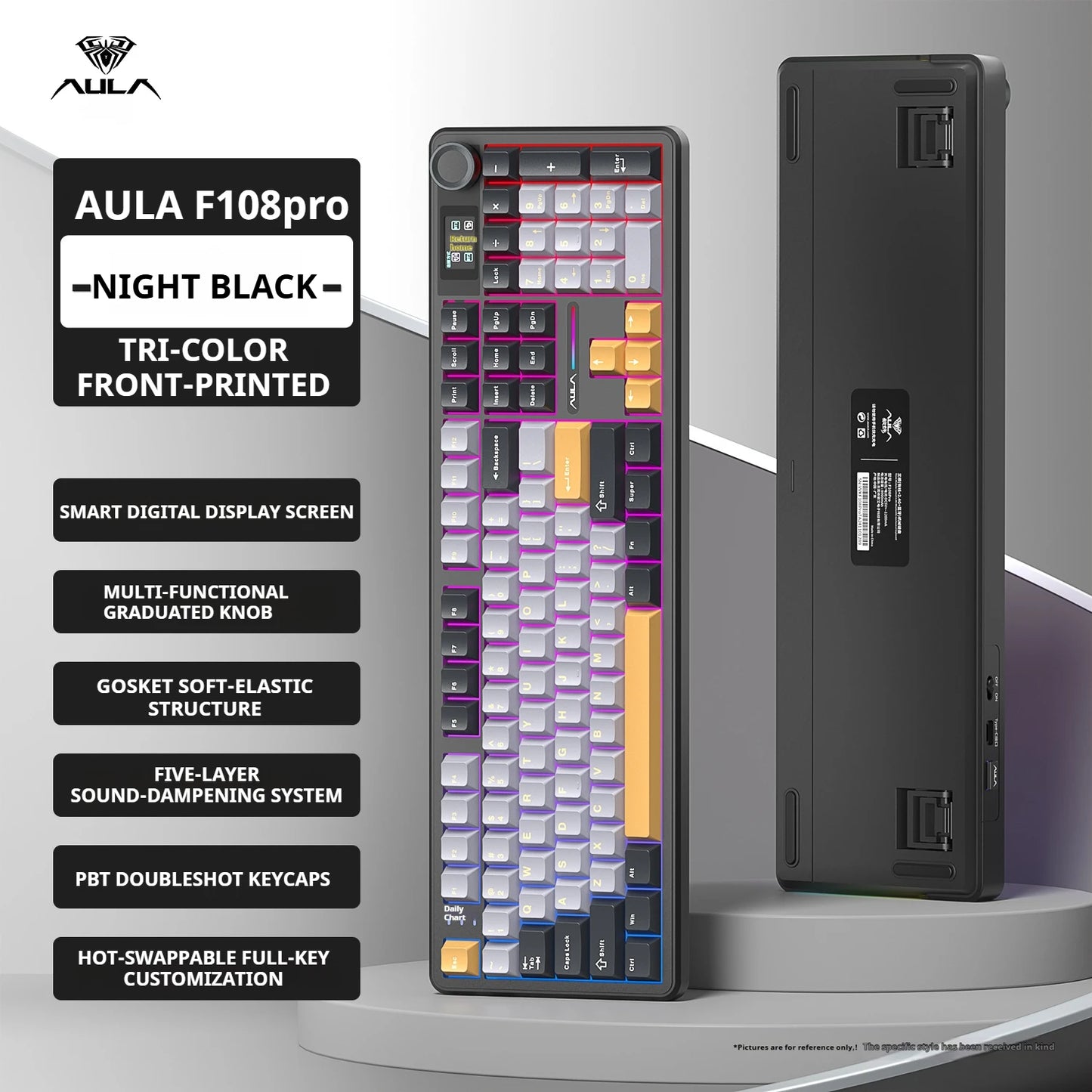 Tastiera meccanica AULA F108 PRO Custom, layout 100%, retroilluminazione RGB, Bluetooth wireless, switch Hi-Fi, tastiera gaming