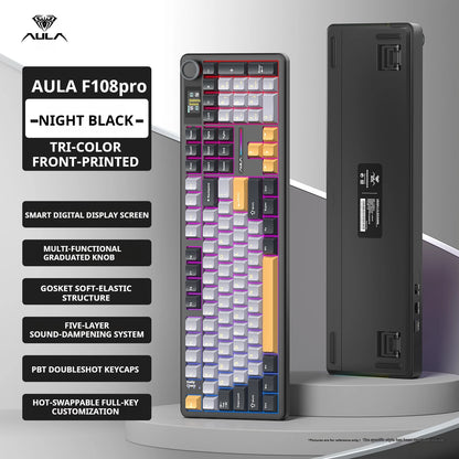 Tastiera meccanica AULA F108 PRO Custom, layout 100%, retroilluminazione RGB, Bluetooth wireless, switch Hi-Fi, tastiera gaming