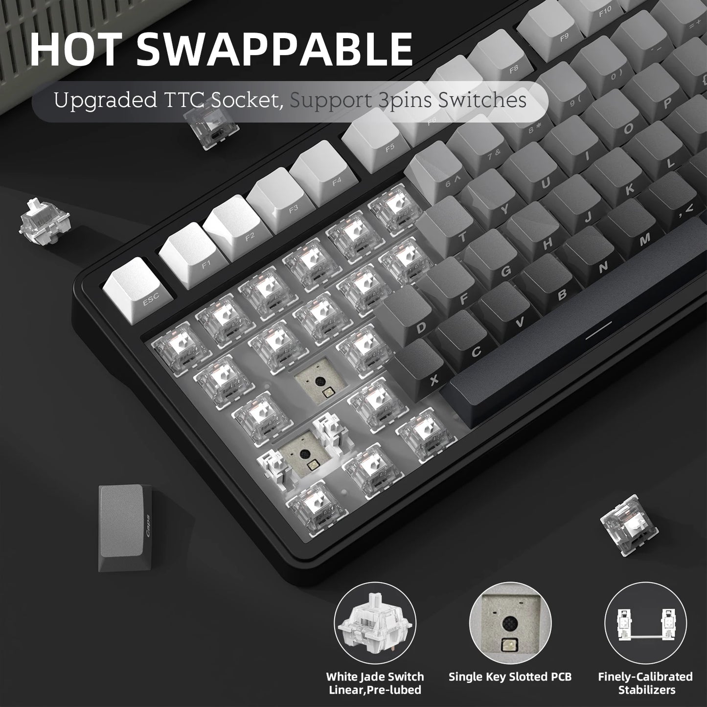 Teclado mecánico ATTACK SHARK X85 Tri-mode Gasket 75% con perilla CNC, acolchado de 5 capas, hot-swappable, retroiluminación RGB y NKRO