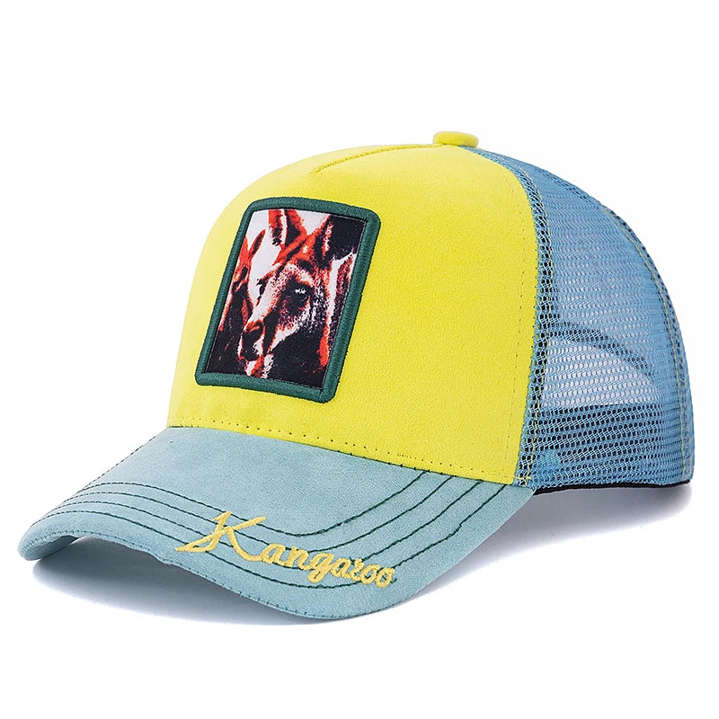 Gorra de malla unisex con parche con diseño de león, de ante, para mujer y hombre, gorra de béisbol de verano con motivos animales, gorra de camionero de moda