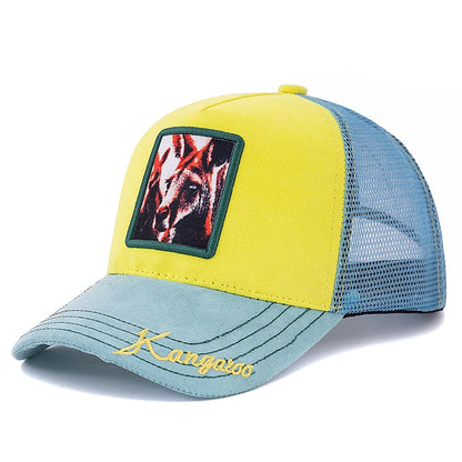 Gorra de malla unisex con parche con diseño de león, de ante, para mujer y hombre, gorra de béisbol de verano con motivos animales, gorra de camionero de moda