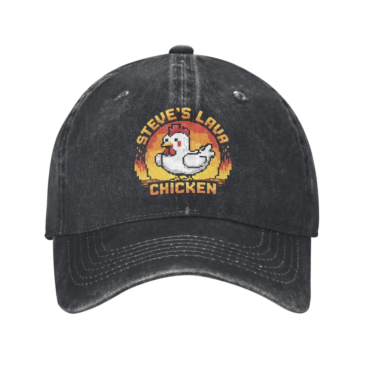 Cappellino da baseball unisex "Chicken Jockey Lava Chicken Print Steves Hat" in stile vintage, lavato e consumato, regolabile