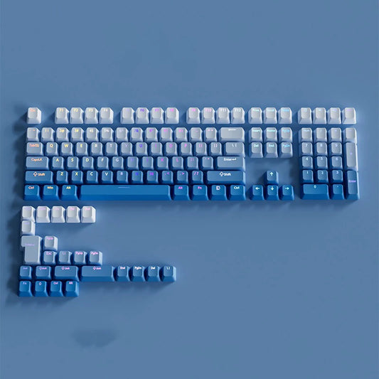Teclas gamer RGB con retroiluminación degradada para teclado mecánico con interruptores MX, perfil OEM, PBT, blanco y azul, distribución ISO, teclas DIY