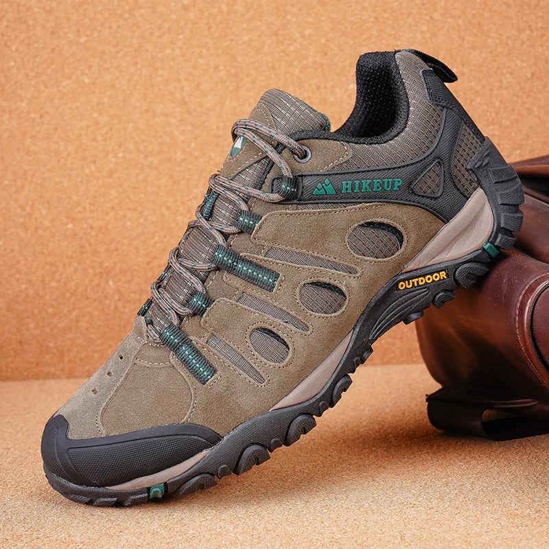 HIKEUP Vandringsskor för män, vinterklättring, trekking, sneakers för män, läder, andningsbara, utomhus, halkskyddade, sport- och arbetsskor för män