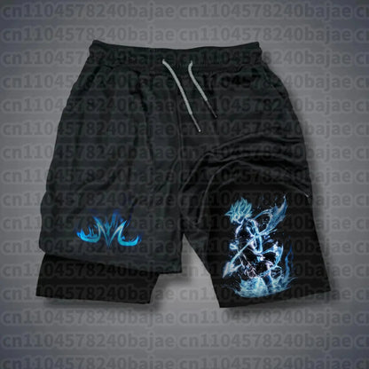 Dragon Ball Hot Blood Anime Peripheral Double-layer Shorts 2025 Men's Comfortable and Breathable Sports Five-point Pants