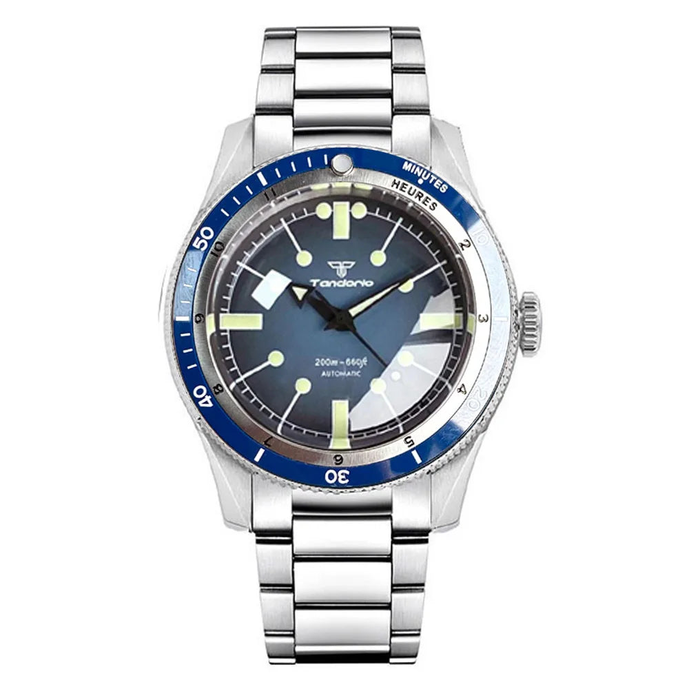 Tandorio NH35A PT5000 Mechanical Men's Watch 20BAR Waterproof Sapphire Luminous Red Black Dial Stainless Steel Bracelet New Clock