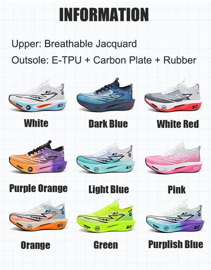 Men's Carbon Board Sneakers Anti-Slip Cushioned Comfortable Racing Training Running Shoes Mesh Tennis Shoes Casual for Women