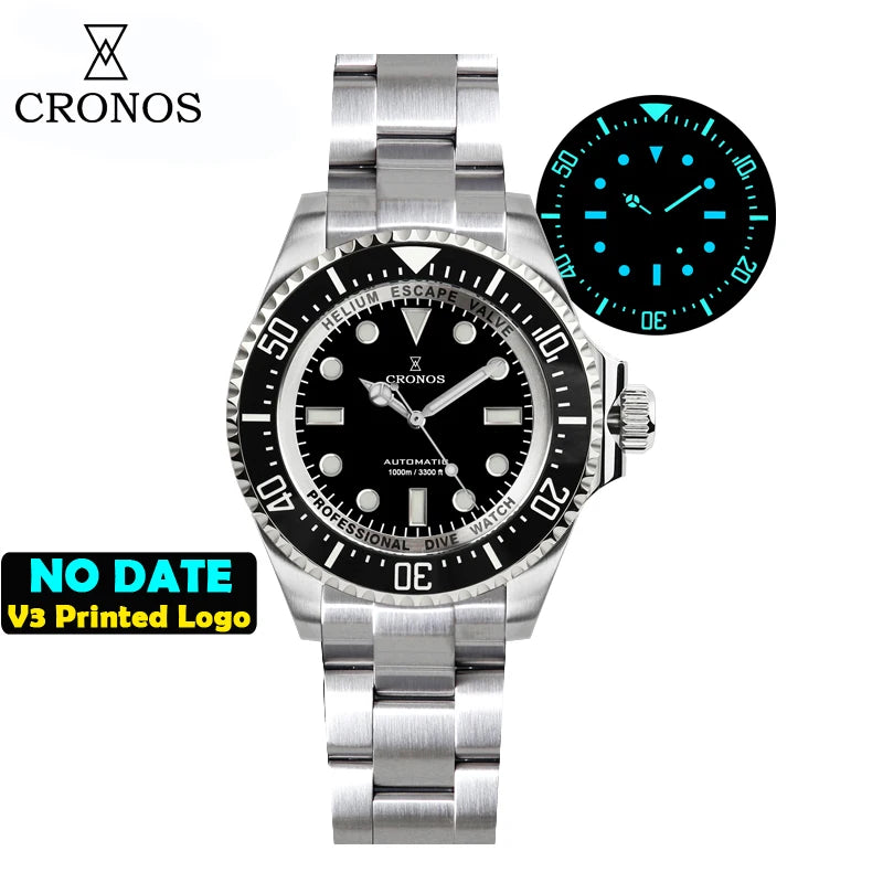 Cronos Automatic Diving Watch Stainless Steel 2000 Meters Water Resistance Professional Diver NH35 L6009M