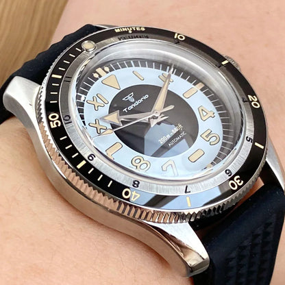 Tandorio NH35A PT5000 Mechanical Men's Watch 20BAR Waterproof Sapphire Luminous Red Black Dial Stainless Steel Bracelet New Clock
