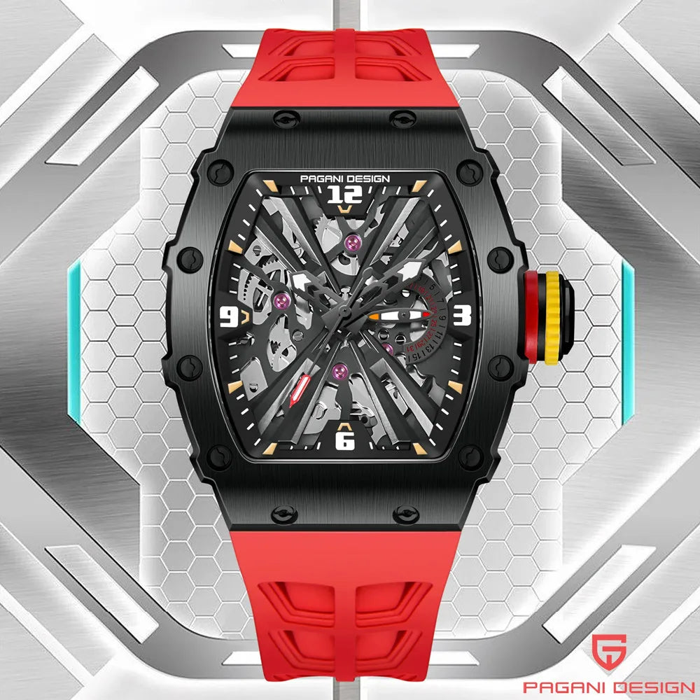 PAGANI DESIGN 42 MM Men's Skeleton Quartz Watch Japan VH65 Sapphire Glass Stainless Steel 50M Waterproof Wristwatches PD1738 New