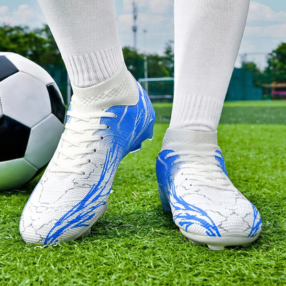 Nouvelles chaussures de football pour hommes, très vendues, chaussures de football à tige haute, crampons de futsal pour terrain en herbe, baskets d'intérieur de haute qualité, antidérapantes pour l'extérieur.