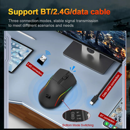 REDRAGON DEICIDE M816 PRO RGB USB mit Bluetooth-Unterstützung, 2.4G kabellose Gaming-Maus, 26000 DPI, 6 Tasten für Gamer, kabelgebundene Computermaus