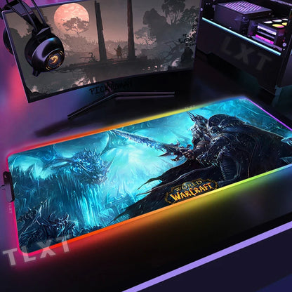 World Of Warcraft RGB Mousepad Large Gaming Mousepads Luminous Mouse Pad WOW Big Desk Pad LED Mouse Mat Backlit Keyboard Mats