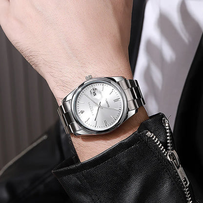 CHRONOS herenpolshorloge – Luxemerk, waterdicht, verlicht, met datumweergave, van roestvrij staal, met quartz-uurwerk.
