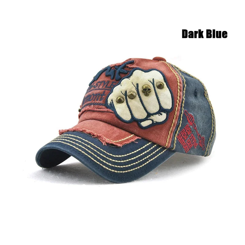 Boné de Basebol de Moda para Desporto e Ar Livre, Boné Casual de Sol, Gorras Hip Hop, Tamanho Único Ajustável Unissexo, Patch de Punho com Rebites