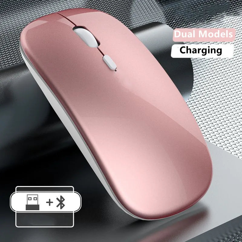Mouse wireless ricaricabile a doppia modalità Bluetooth compatibile e 2.4G USB per computer, laptop, iPad, tablet e notebook, mouse da gaming