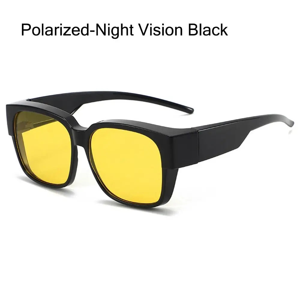 Polarized Fit Over Glasses Sunglasses for Women Men, Trendy Square Wrap Around Shades for Driving Riding, UV Protection