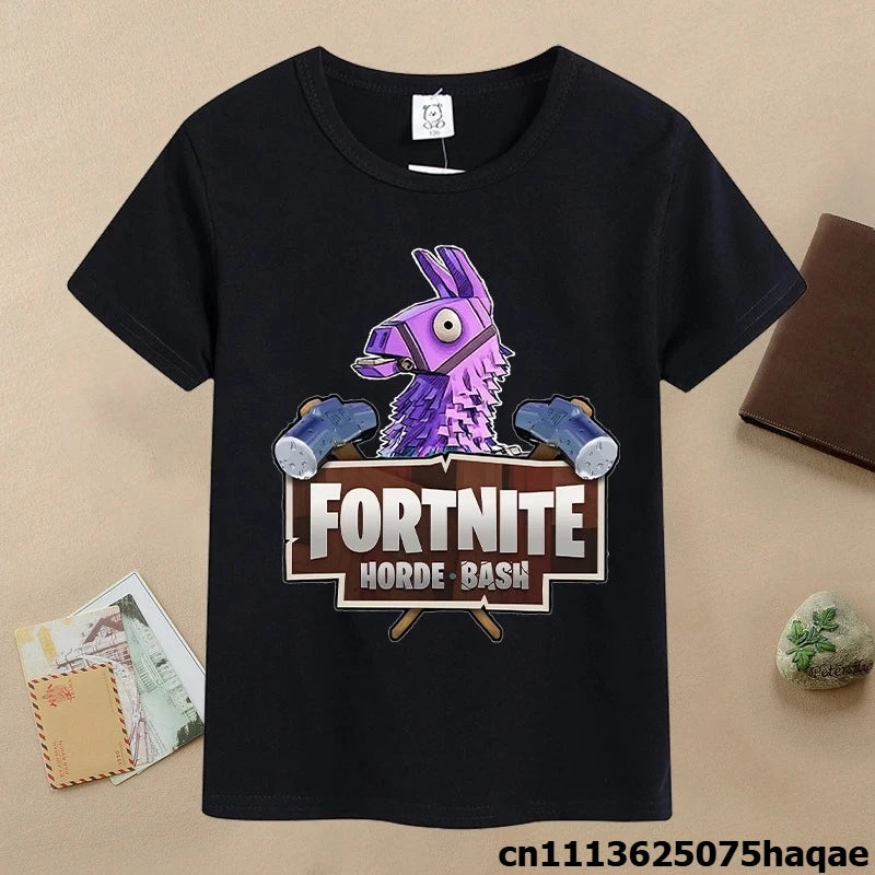 T-shirt de verão para criança Fortnites, com estampado de figura de jogo em estilo cartoon, T-shirt casual desportiva para rapaz, manga curta, vestuário infantil
