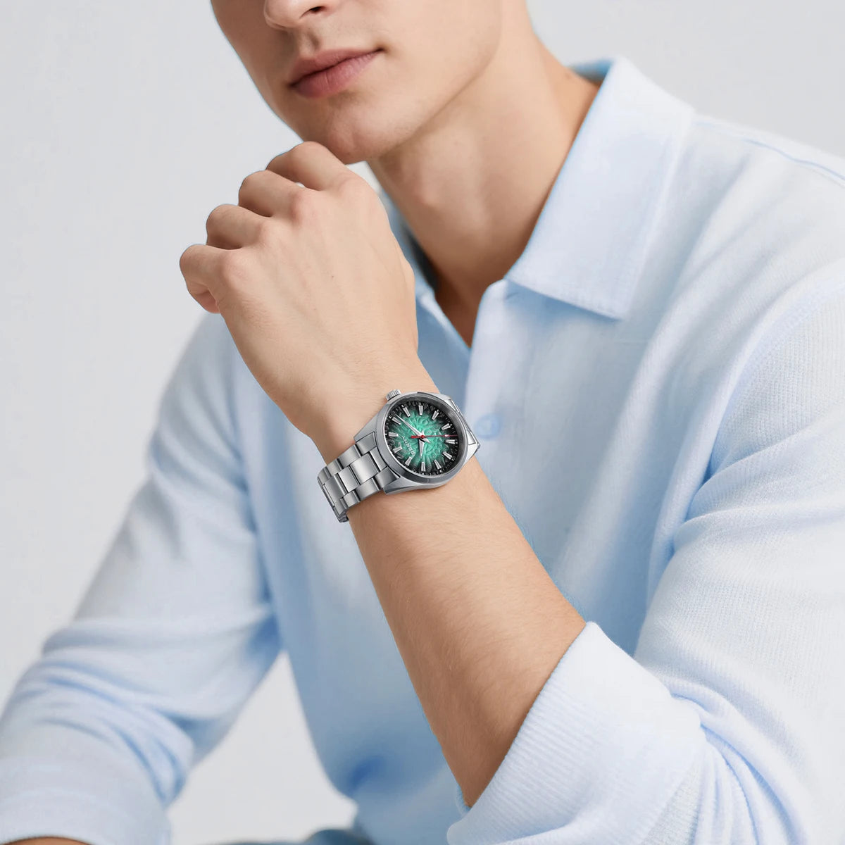 Montre pour homme BERNY – Montre à quartz, verre saphir, aiguilles luminescentes, étanche 10 ATM, entièrement en acier inoxydable – Style élégant et décontracté, idéale pour le quotidien ou les occasions professio