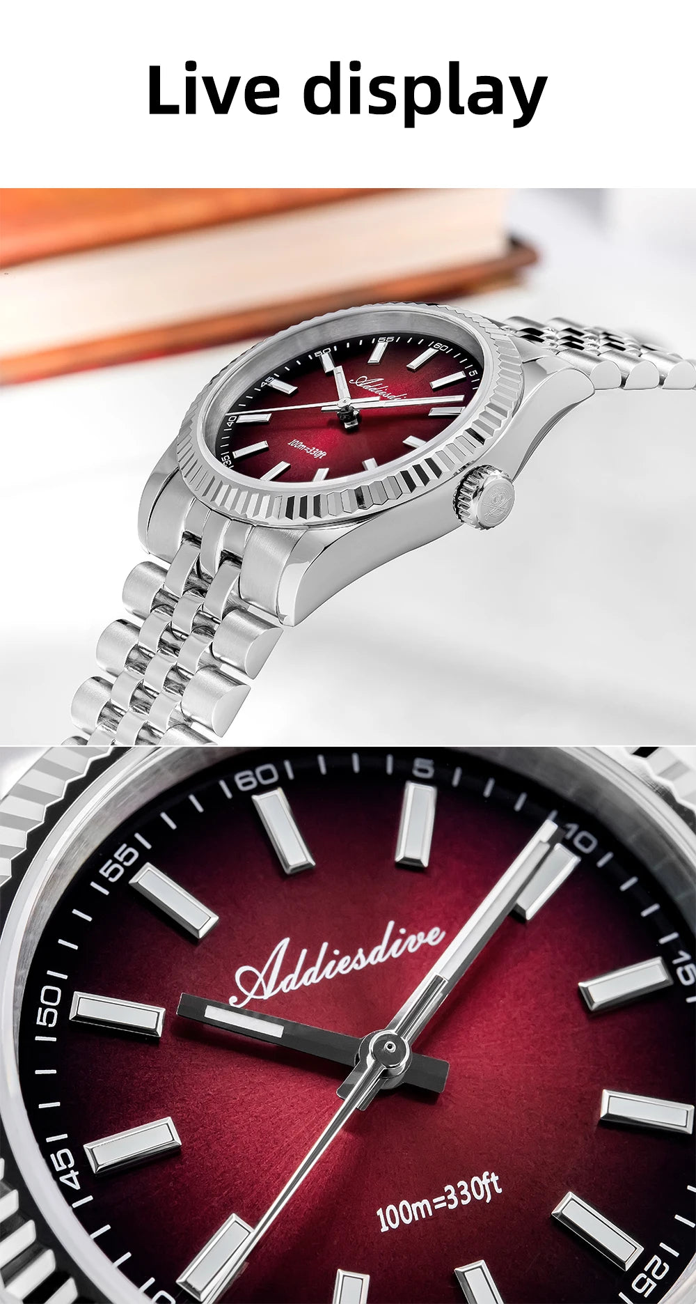 Orologio da uomo ADDIESDIVE AD2073 nuovo, vetro zaffiro, 36mm, VH31, quadrante sunburst, quarzo, impermeabile 10Bar, da immersione, luminoso