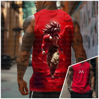 aiyan Goku Dragon Ball Z Oversized Anime Print Men's Sleeveless T-Shirts Gym Workout Vest Summer Quick-dry Lightweight