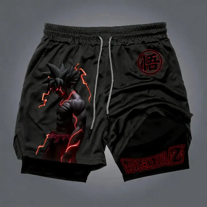 Dragon Ball Goku Unisex Harajuku Anime Printed 2026 Summer New Product Loose Sports Breathable Quick Drying Double Layer Shorts, Produit gaming premium Fraquane, nouvelle génération