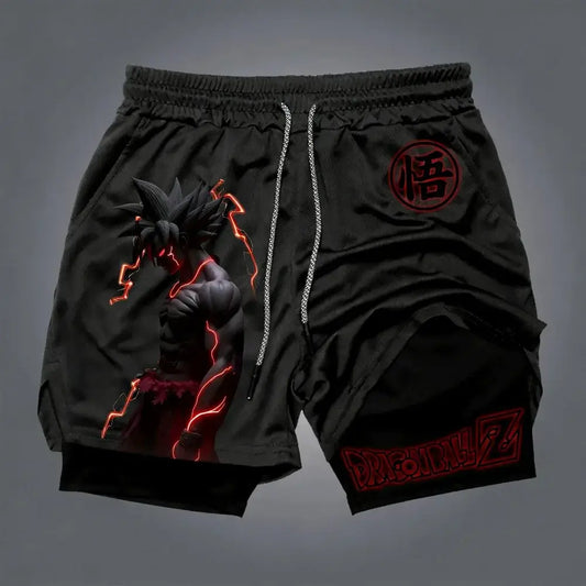 Dragon Ball Goku Unisex Harajuku Anime Printed 2026 Summer New Product Loose Sports Breathable Quick Drying Double Layer Shorts, Produit gaming premium Fraquane, nouvelle génération