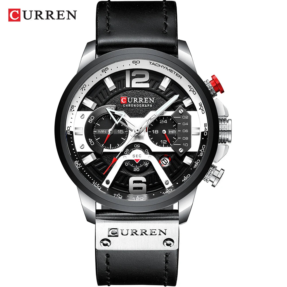 Ceas pentru bărbați CURREN 8329 – Stil sportiv casual, design militar, curea din piele, cronograf la modă, ceas de lux de la o marcă renumită