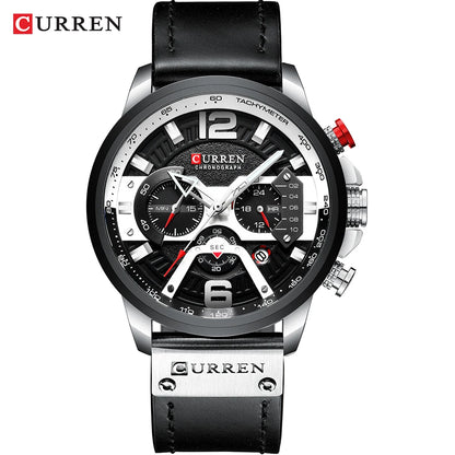 Ceas pentru bărbați CURREN 8329 – Stil sportiv casual, design militar, curea din piele, cronograf la modă, ceas de lux de la o marcă renumită