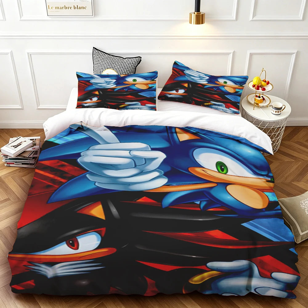 Cartoon Kids Sonics Duvet Cover Cool Bedding Set Comforter Cover with Pillowcase Queen King Bedroom Children Teens beautiful