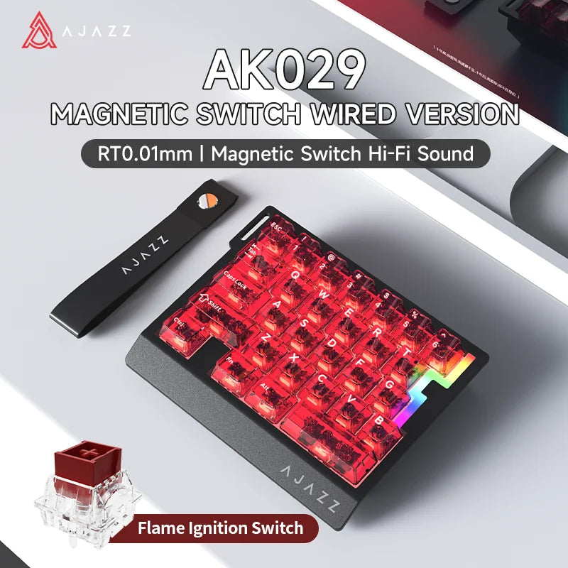 AJAZZ AK029 Wired One-Handed Gaming Keyboard with HE Magnetic Switch, 8000Hz RGB Mini Mechanical Keyboard, 29 Keys for PC Gaming