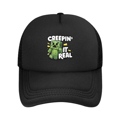 Hoekige avonturier ontdekt een Creepers-monster achter zich Truckerpet Zonnehoeden Verstelbare snapback-petten Mesh-baseballpet