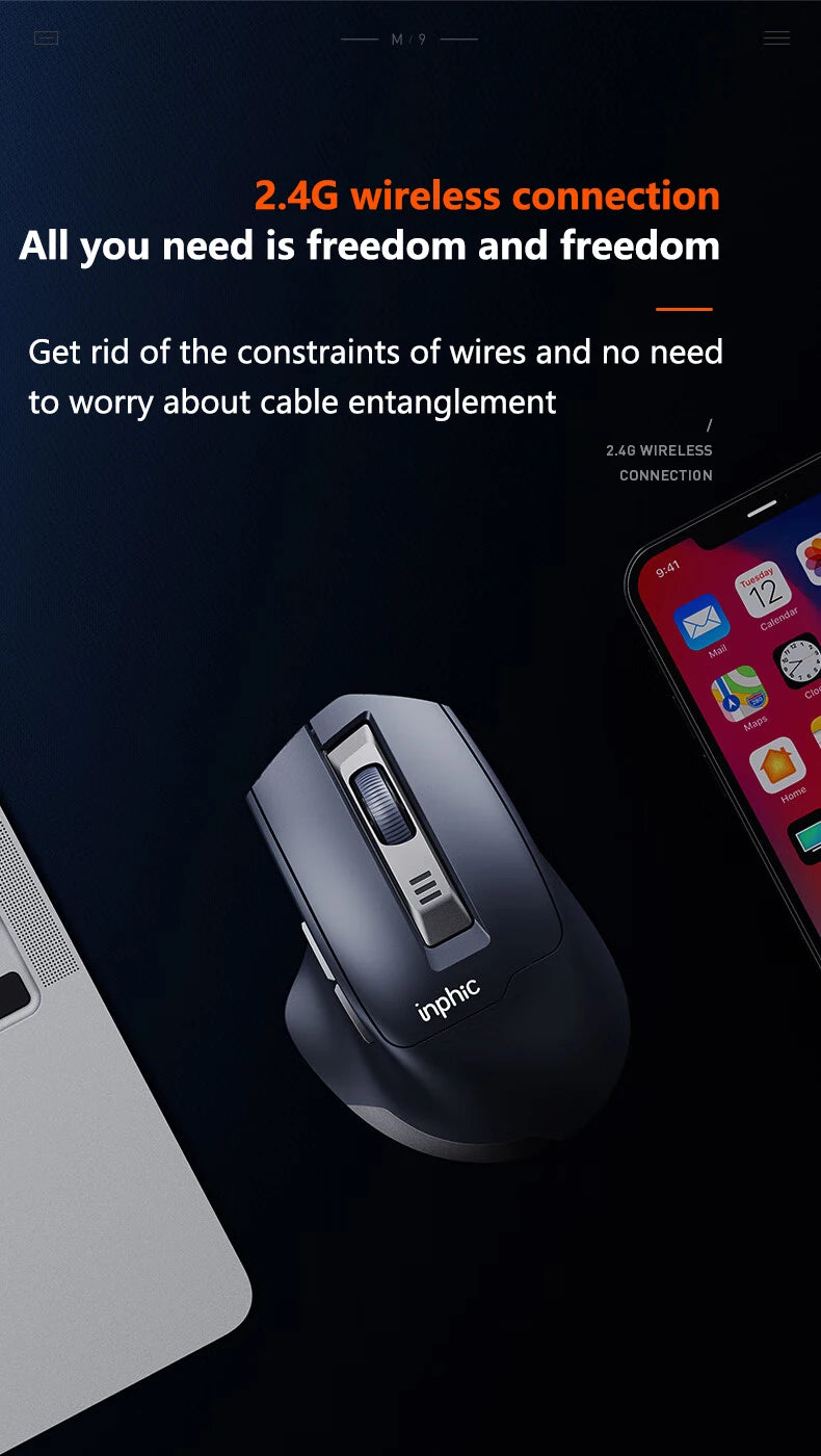 INPHIC Silent Office Mouse Battery Level Display 2400DPI Wireless Mouse Suitable for Desktop and Laptop Computers