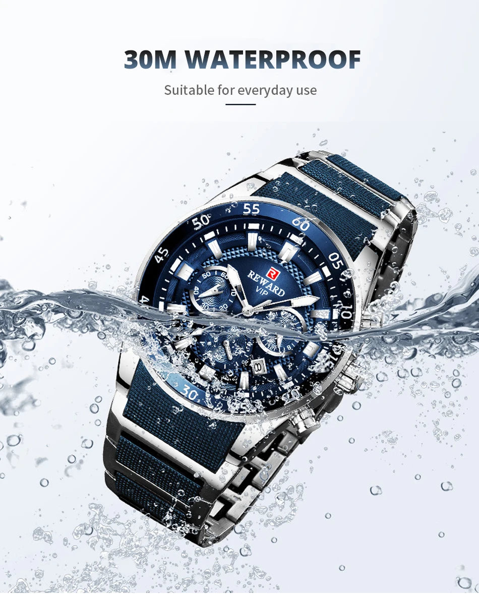 REWARD Relogios Masculino 81011M Sports Silicone Quartz Men's Watch Waterproof Calendar Chronograph Luminous Watches Men Часы