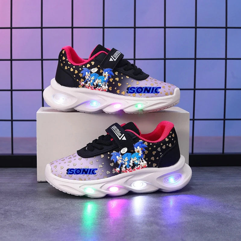 Sonic Sport Shoes Spring Luminous Fashion Breathable Net Shoes LED Sneakers with Light Running Shoes