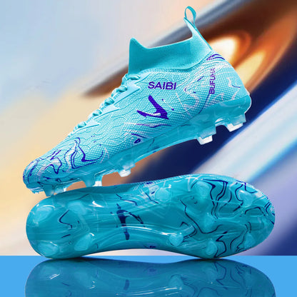 Chaussures de football AG FG économiques, tige en mélange PU, crampons longs en TPU durables, antidérapantes, pour adultes, pour terrain en herbe naturelle